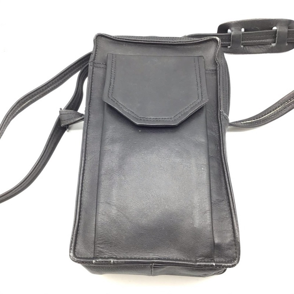 BRAND black leather travel bag w/adjustable strap - Picture 12 of 16